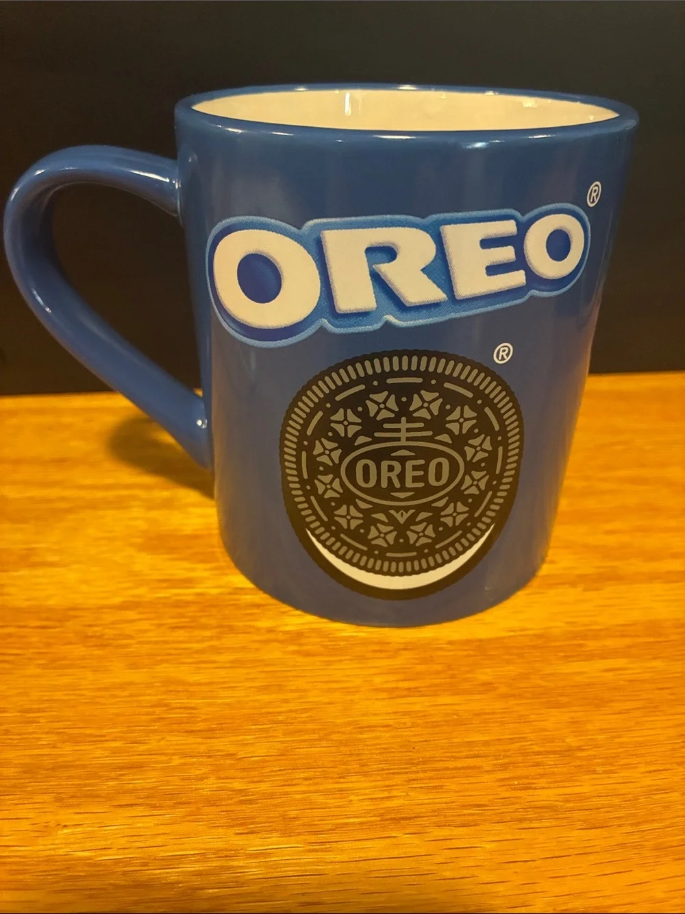 Oreo Branded Blue Ceramic Mug with Cookie Graphic